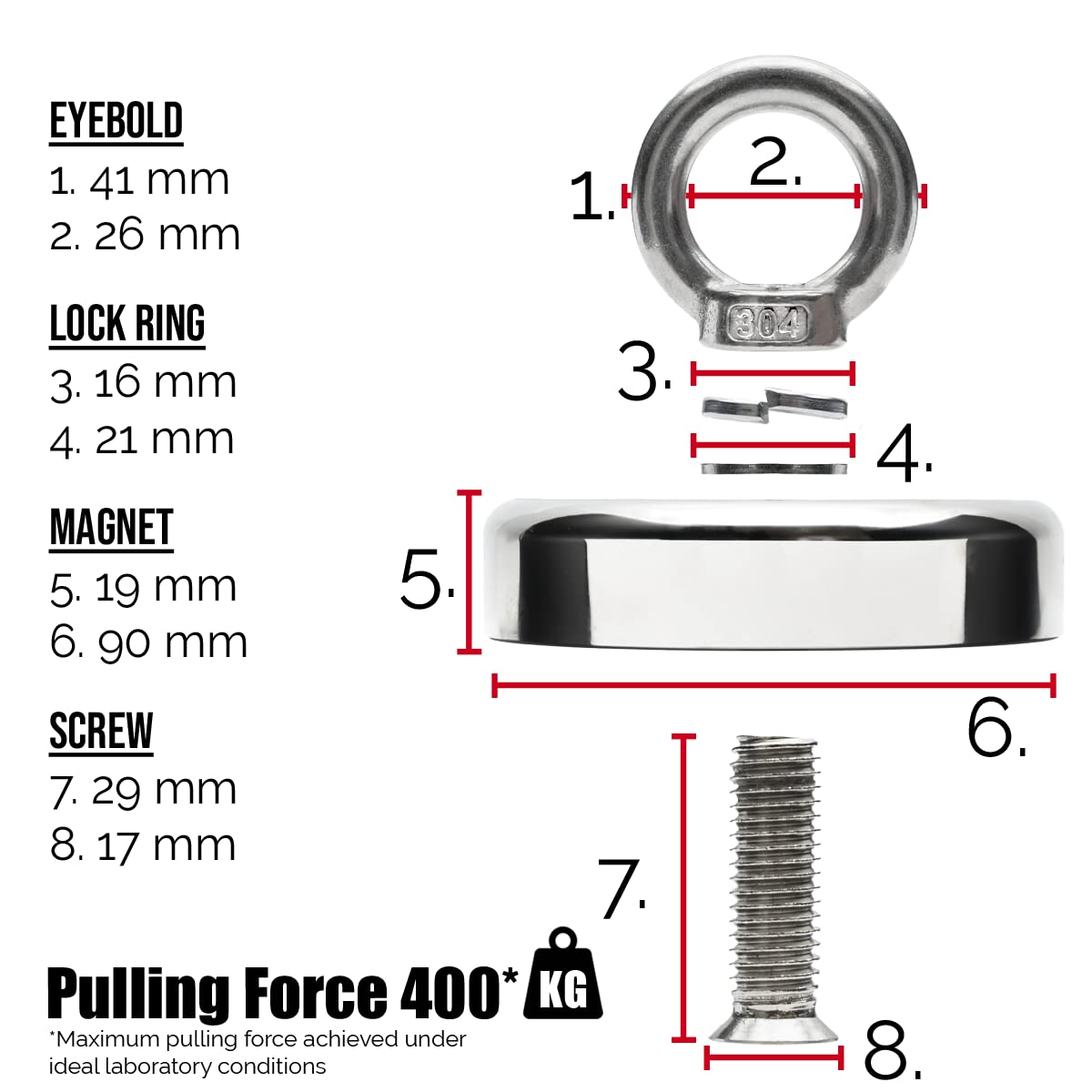 Magfishion - Powerful Neodymium Magnet - 880 lb (400kg) - Fishing Magnet Kit - Ø 90 mm - With 2 Ropes (10M& 20M) - Triple Hook - Gloves - Magnetic Fishing - Fishing Magnets Strong