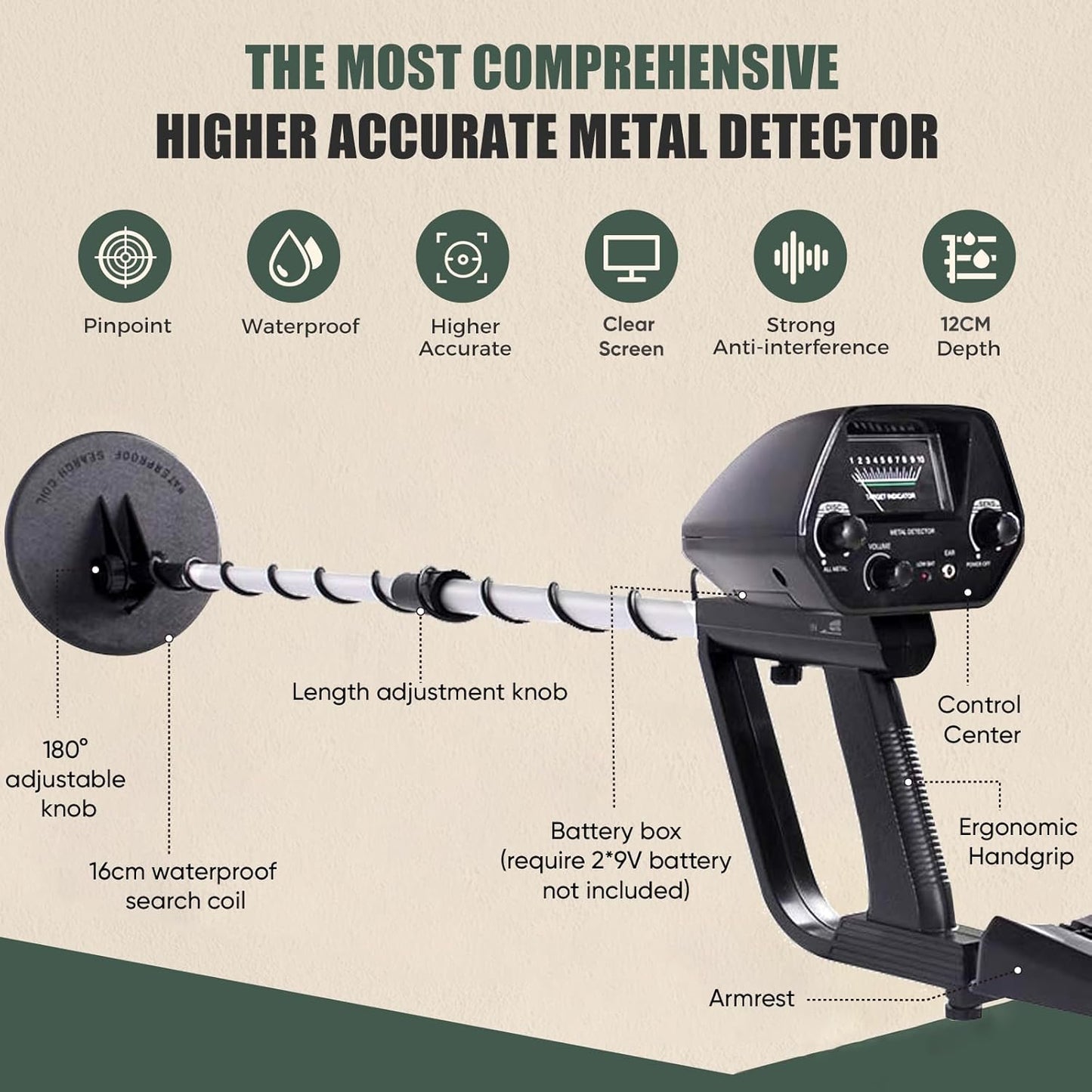 BAPHIYA Metal Detector for Adults Professional, All Metal/DLSC High Sensitivity Lightweight Waterproof Adjustable Gold Detector for Beach Backyard Search for Treasure, 2 9V Battery Not Included