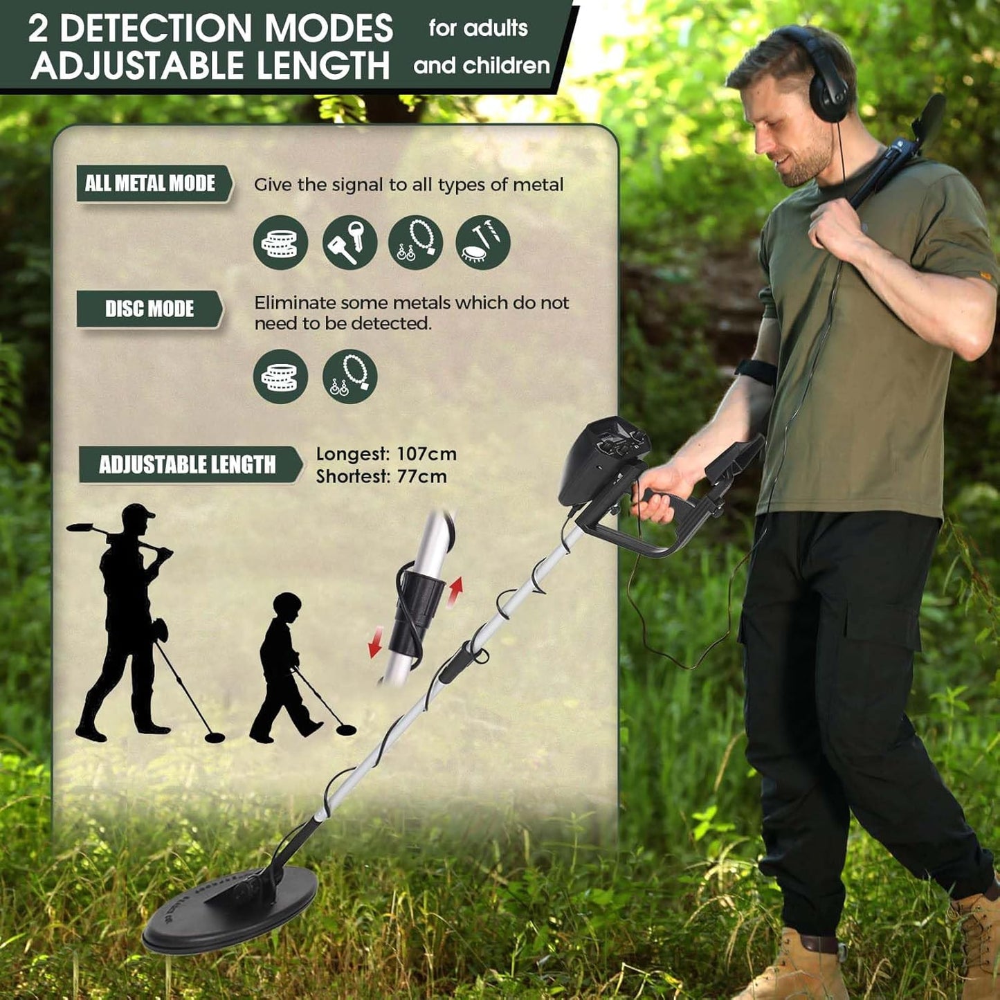 BAPHIYA Metal Detector for Adults Professional, All Metal/DLSC High Sensitivity Lightweight Waterproof Adjustable Gold Detector for Beach Backyard Search for Treasure, 2 9V Battery Not Included